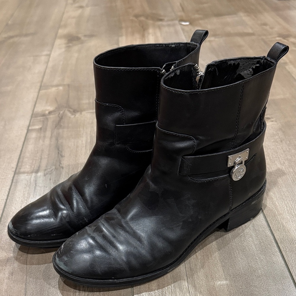 MICHAEL Michael Kors Black Leather Combat Moto Boots